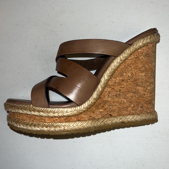 LkNew JIMMY CHOO Prisma Vachetta Cork Wedge platform Sandal in MINK TAN 38.5 38 - Picture 7 of 11